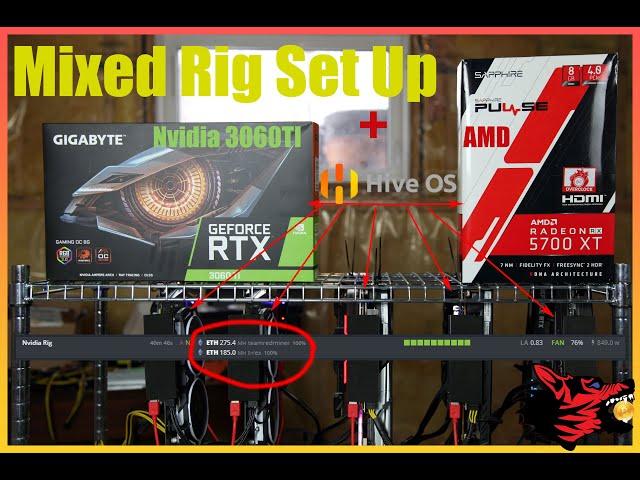 HiveOS Mixed Rig AMD and Nvidia On One Rig Running Trex and TeamRedMiner