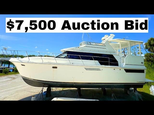 Hurricane Damaged 44' Carver Affordable Liveaboard Auction  | Harbor Yacht Tours