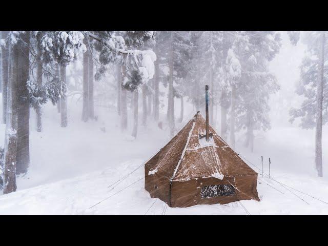 Solo camping in a blizzard | It's safe inside the tent even in a stormy forest