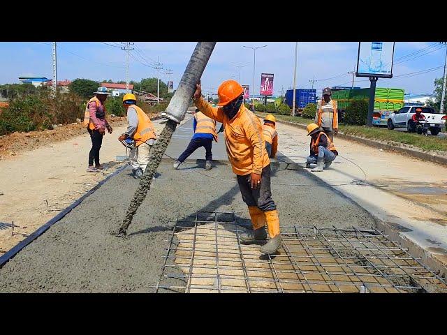 Incredible Building A Strong Concrete Road Construction With Concrete Mixer Truck & Pump Truck