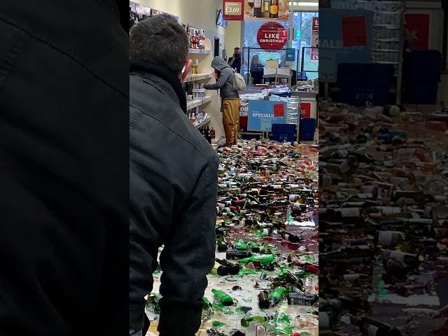 Woman Shatters Hundreds of Bottles of Alcohol Inside an English Supermarket