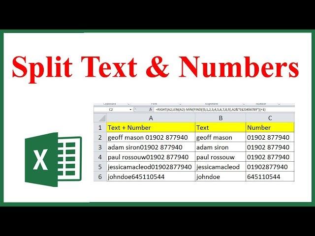 How to separate or split texts and numbers from one cell to two columns in excel using formula