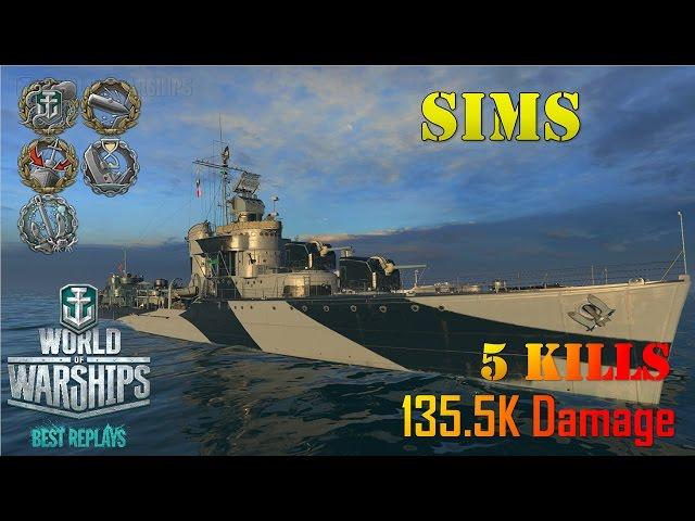 World of Warships - Sims - 3,626 Base XP, 5 Kills, 135.4K Dmg