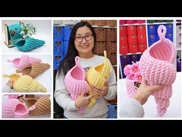 Crochet Shell basket A detailed step-by-step video tutorial