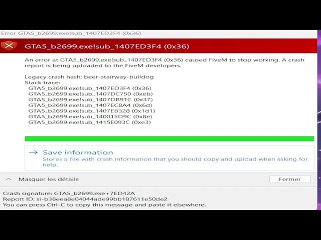 how to fix error GTA5_b2699.exe!sub_1407ED3F4 (0x36) for fivem english version