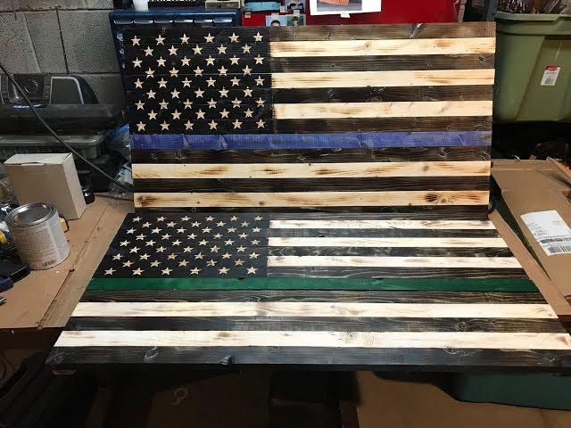 How to make two rustic burned Wooden Flags. One Thin Blue Line And One Thin Green Line.