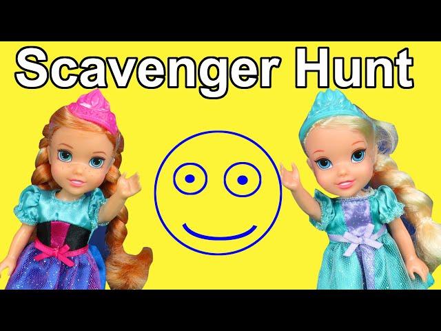 Scavenger hunt ! Elsa & Anna toddlers - riddles - puzzle - Barbie dolls