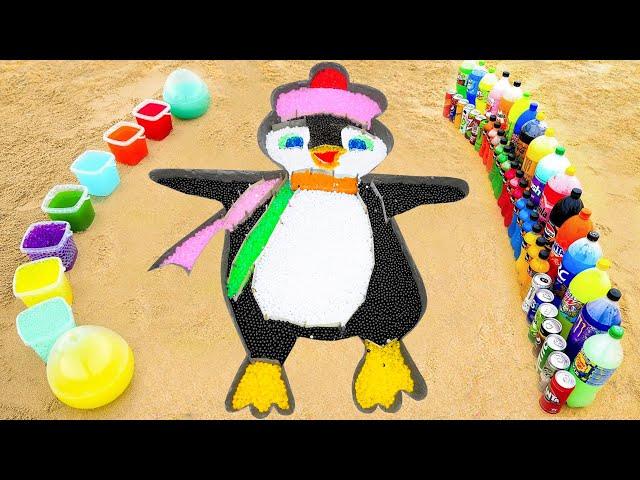 How to make Rainbow Christmas Penguin with Orbeez, Big Coca Cola & Fanta, Mtn Dew, Mirinda vs Mentos