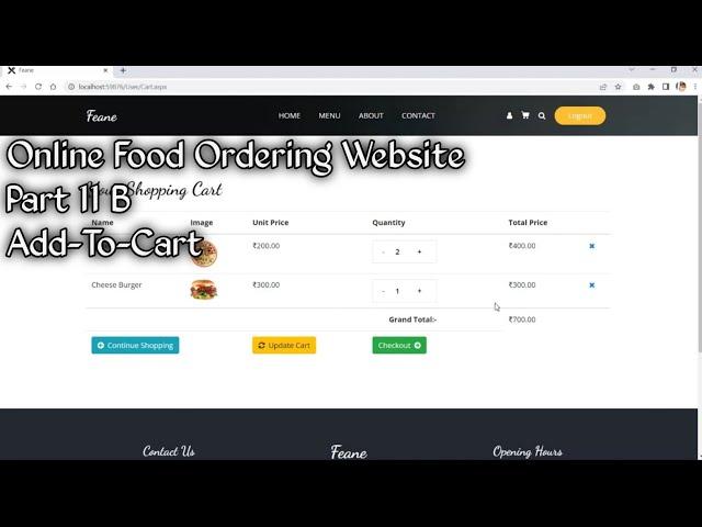 Online Food Ordering Website Part 11-B Using Asp.Net C# & Sql Server | User Cart(Add To Cart)