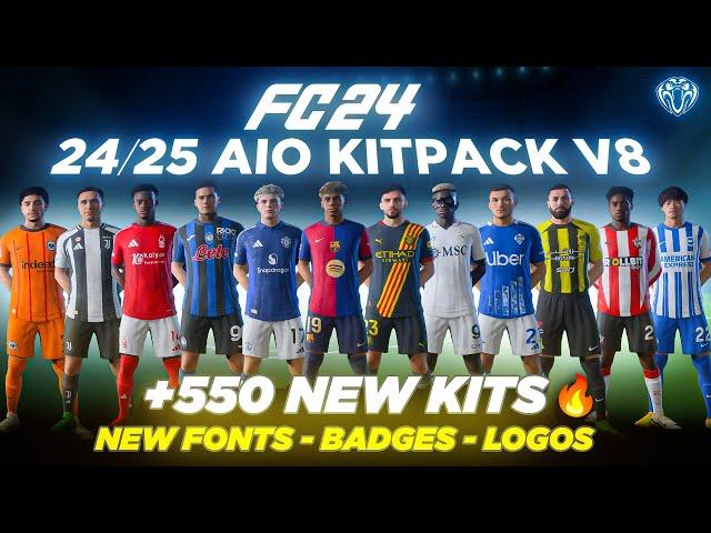 24/25 AIO Kits V8 Mod For FC 24 (+550 New Kits - Fonts - Badges ) TU18.2