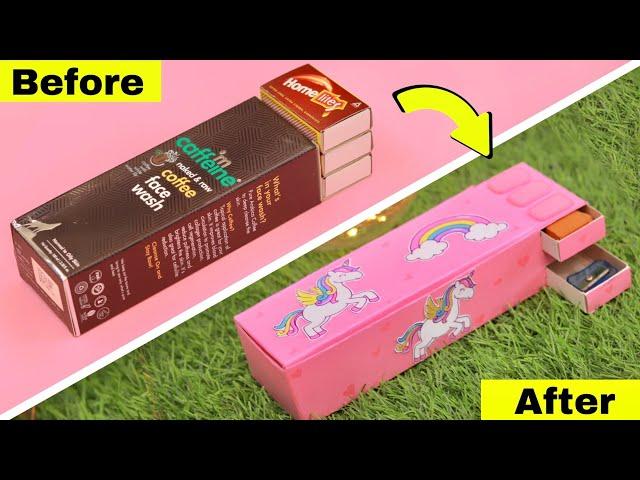 How to make pencil box with waste box and matchbox || DIY pencil box from matchbox