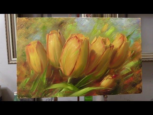 Жёлтые тюльпаны. Yellow tulips. Etude.  Как нарисовать тюльпаны. How to draw tulips￼