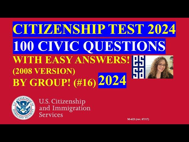 2024 U S  Citizenship Official USCIS 100 Civics Questions 2008 version Repeat Twice By Group