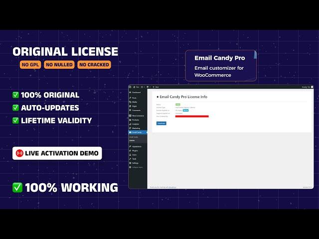 Email Candy Pro with License Key | Email Customizer for WooCommerce | Custom Email Designer WP