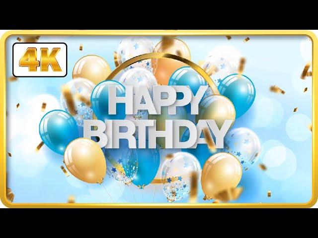 Blue and Gold birthday theme with balloons and confetti background video loops HD 3 hours