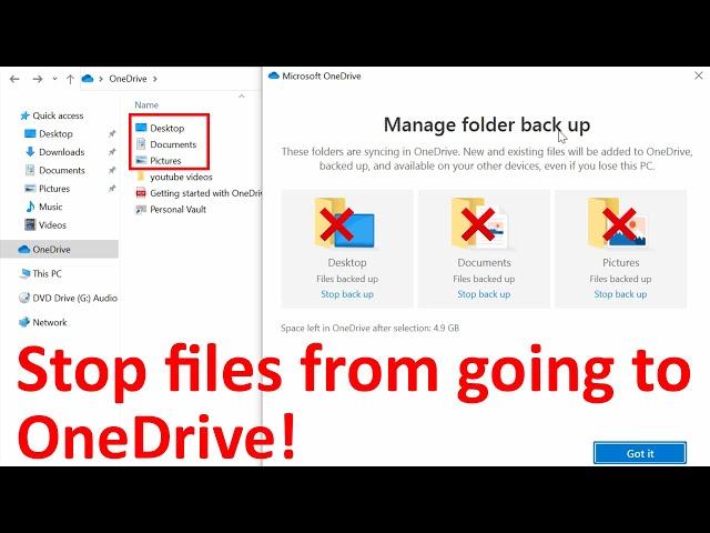 How do I stop files from going to OneDrive