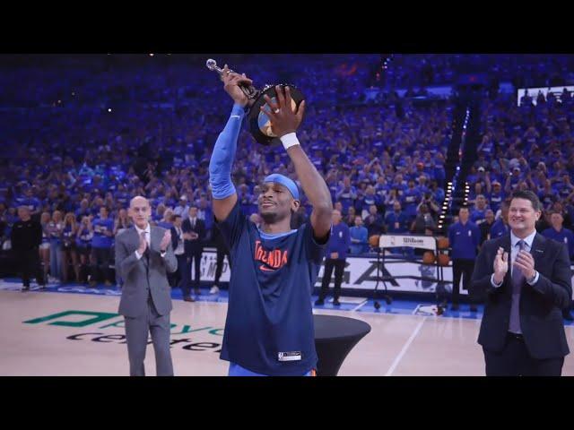 Shai Gilgeous-Alexander presented with MVP Trophy in front of OKC fans