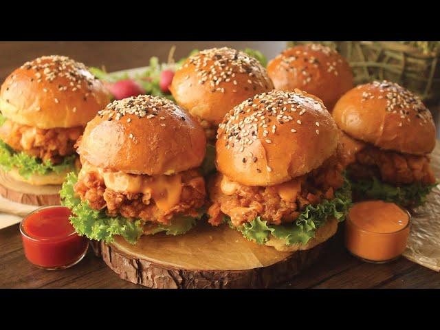 Juicy Zinger Burger with Homemade Burger Buns  Recipe By Chef Hafsa