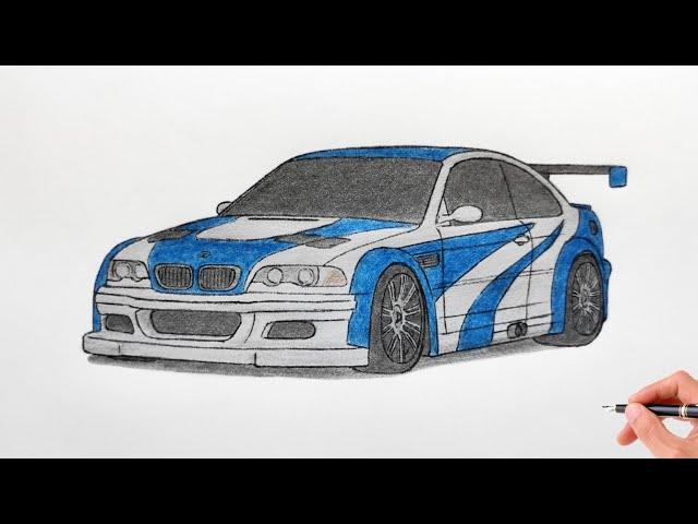 How to draw a BMW M3 E46 GTR 2005 from Need for Speed Most Wanted / drawing bmw e46 2001