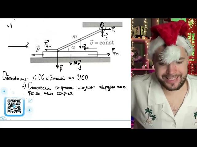 Однородный тонкий стержень массой m = 1,6 кг одним концом шарнирно прикреплён к потолку - №