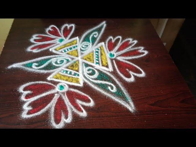 3*2Dot's Rangoli design's Muggulu || Easy Colour Rangoli || Daily Rangoli design's