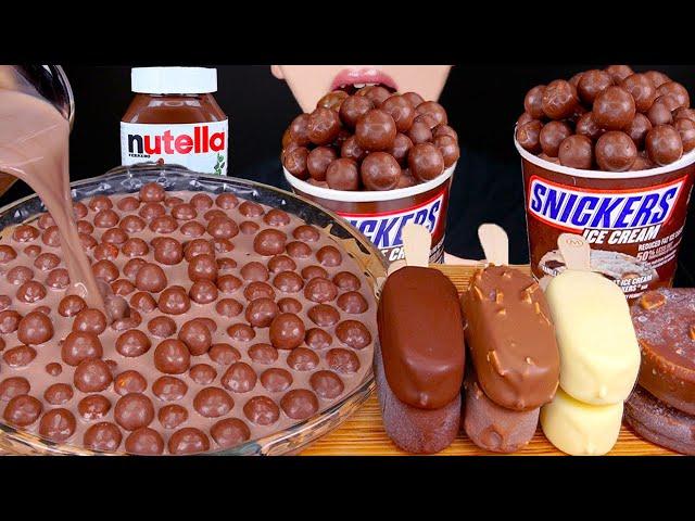 ASMR MALTESERS CHOCOLATE MILK MAGNUM ICE CREAM NUTELLA TWIX M&MS DESSERT MUKBANG몰티져스 먹방EATING SOUNDS