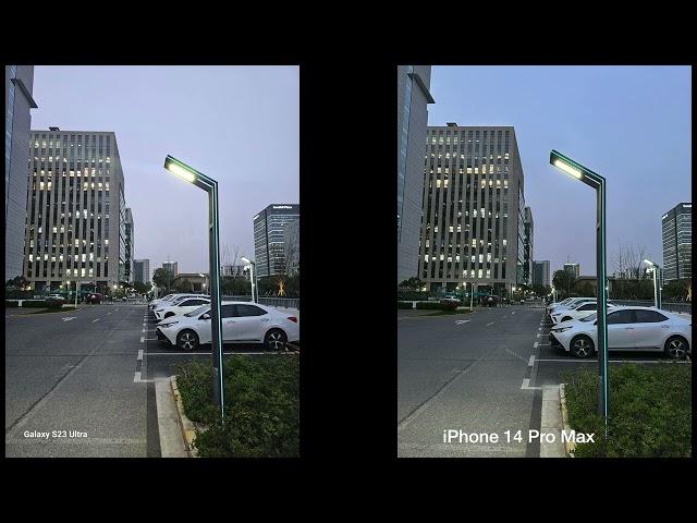 Night comparison between iPhone 14 Pro Max and SAMSUNG S23 Ultra on the main camera