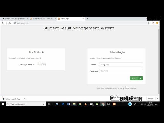 Student Result Management System project in php free download