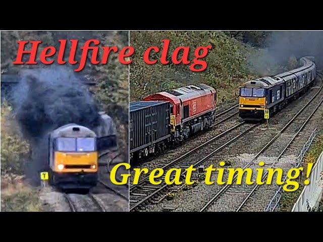 Sweet timing as mega-clagging Class 60 crosses Class 66 