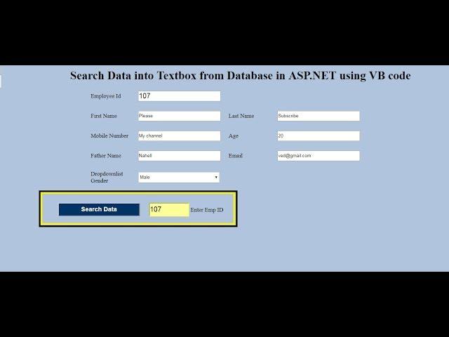 how to search data from database into textbox in asp.net