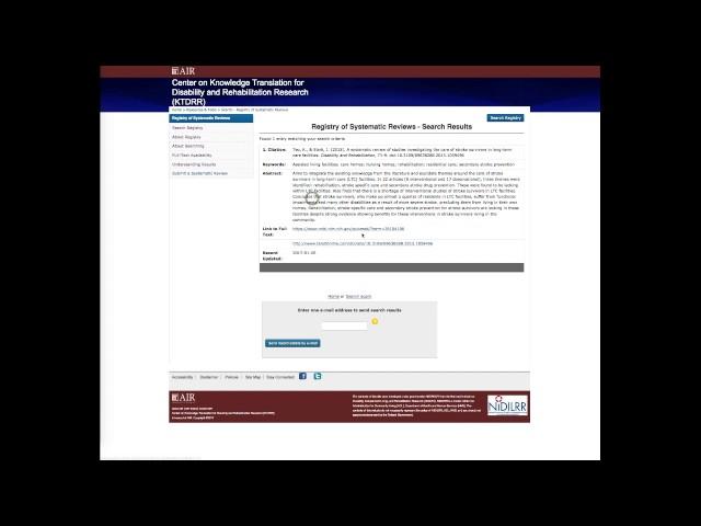 KTDRR Tutorial: Registry of Systematic Reviews for Disability and Rehabilitation Research