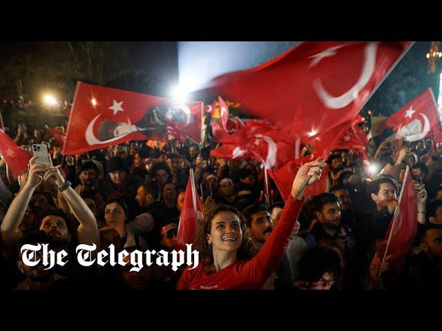 Supporters of Turkish opposition celebrate in the streets after election victories