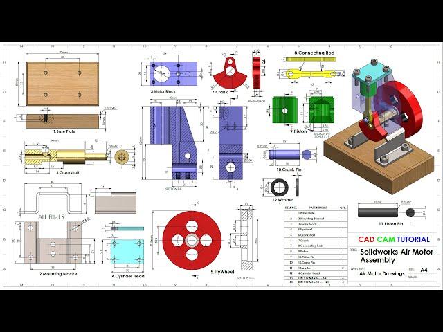 Pneumatic Motor (Air motor) Assembly in SolidWorks