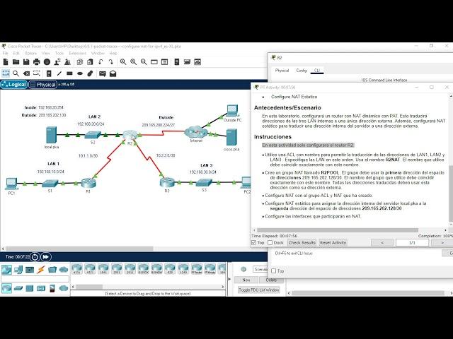 6.8.1 Packet Tracer - Configure NAT for IPv4 - Configurar NAT para IPv4