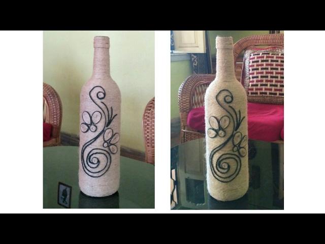 How to make a decorated wine bottle using rope (jute)