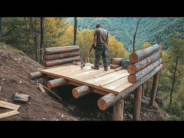 Man builds a cabin on a slope from start to finish | by ‪@Wood_Wolf‬