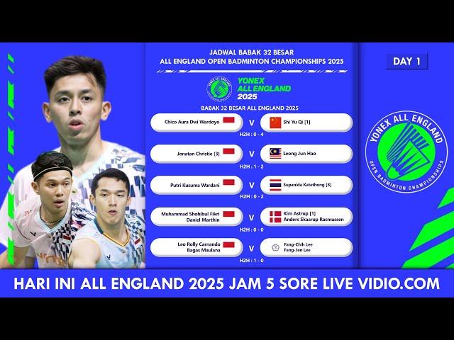 JADWAL BABAK 32 BESAR ALL ENGLAND 2025 HARI INI JAM 5 SORE LIVE BWF TV & VIDIO.COM #allengland2025