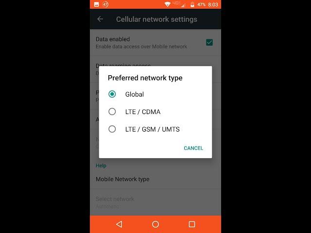 Global or LTE setting on your cell
