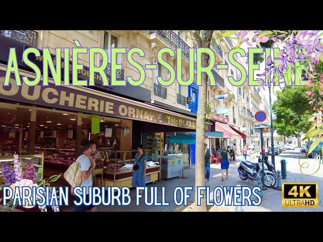 [4K] Asnières-sur-Seine Walking Tour: Exploring Paris Suburb's Hidden Gems - Banlieue with flowers