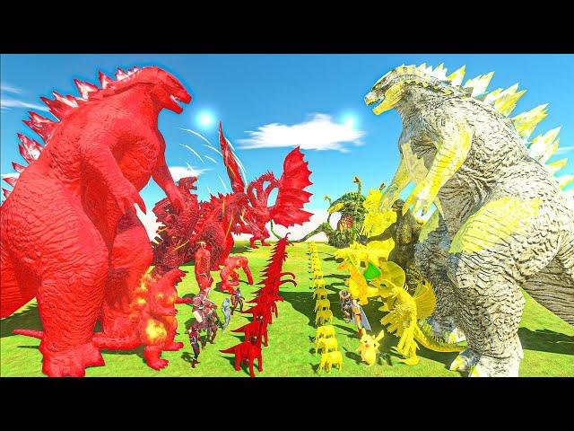 Red Team + Red Godzilla vs Godzilla Lord + Yellow Team - Animal Revolt Battle Simulator