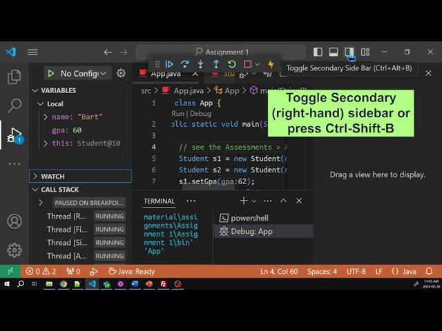 Arrange Debug Windows in VS Code