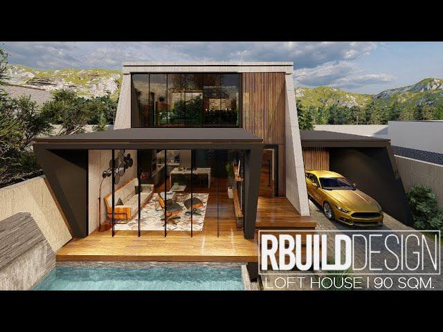 Modern Loft House Design l 8m x 11m (90 sqm) l 2 Bedroom with Garage and Swimming Pool