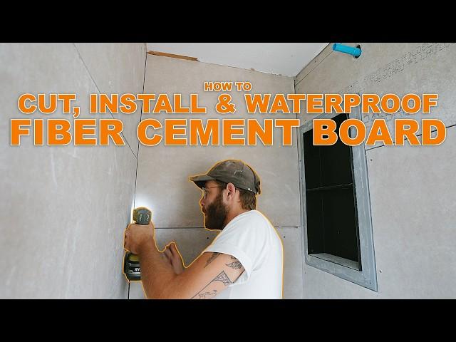 5 Easy Steps to Cut, Install, and Waterproof Fiber Cement Board Shower Walls!! Shower Build A to Z