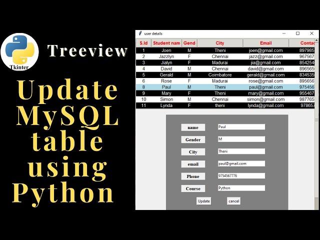 How to update MySQL table in Python using tkinter treeview