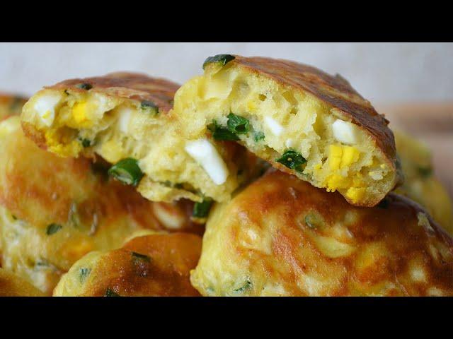 ВСЁ СМЕШАЛИ И ГОТОВО!Ленивые пирожки с яйцом и зеленым луком|Quick lazy egg and green onion patties