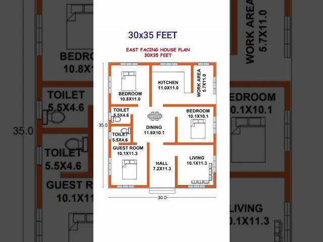 30x35 feet East facing house plan #Indian construction #shorts #hbg