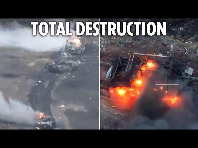 Ukrainian forces completely destroy THREE Russian platoons and tanks obliterated