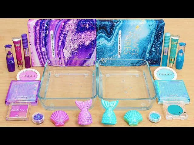 Purple vs Teal - Mixing Makeup Eyeshadow Into Slime ASMR