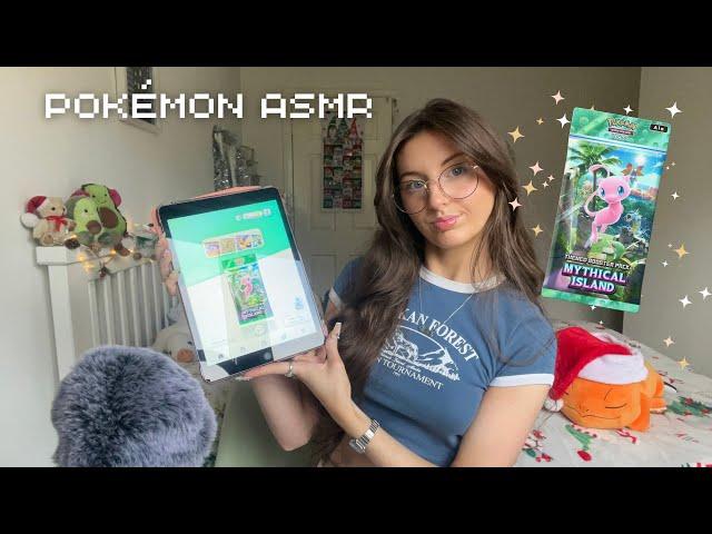 ASMR Opening 40+ Mythical Island TCGP Packs️ (close whispers, screen tapping, mic scratching)