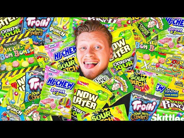 Trying The 100 Most Sour Candies in the World!